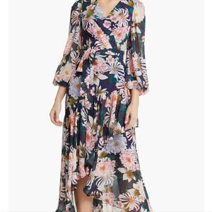Eliza J Floral Long Sleeve High-Low Faux Wrap Size 2